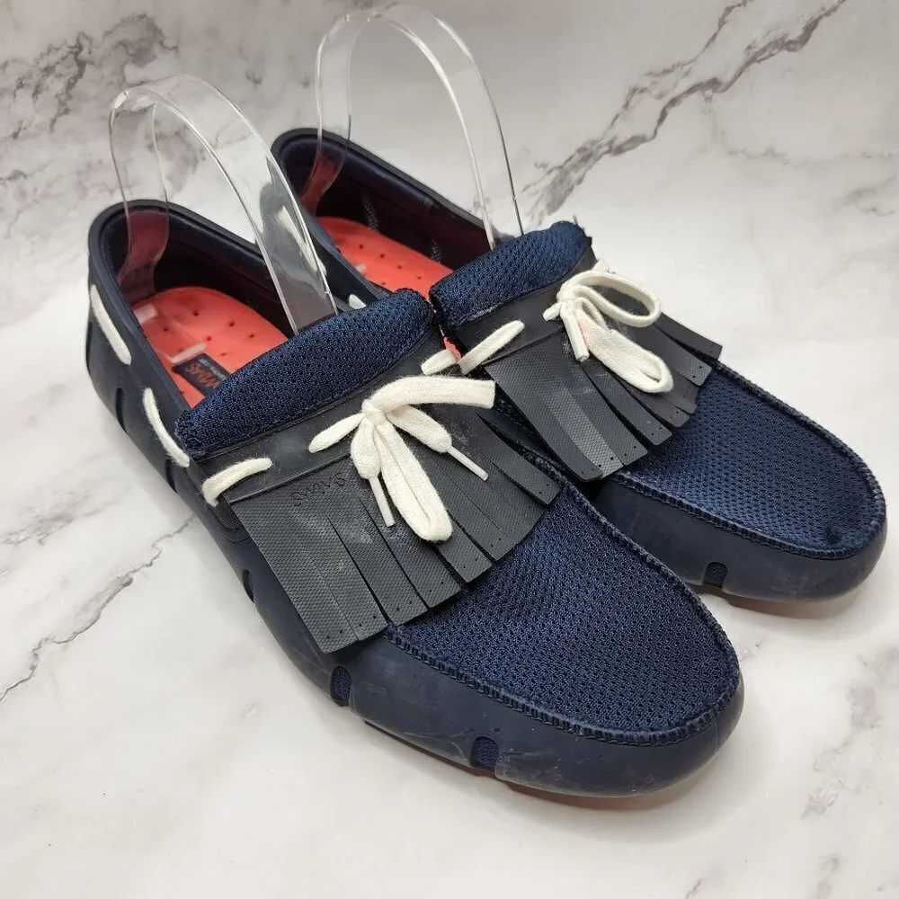 SWIMS Men's Lace Loafer Boat Shoes Navy Blue Mesh Trimmed Size 9